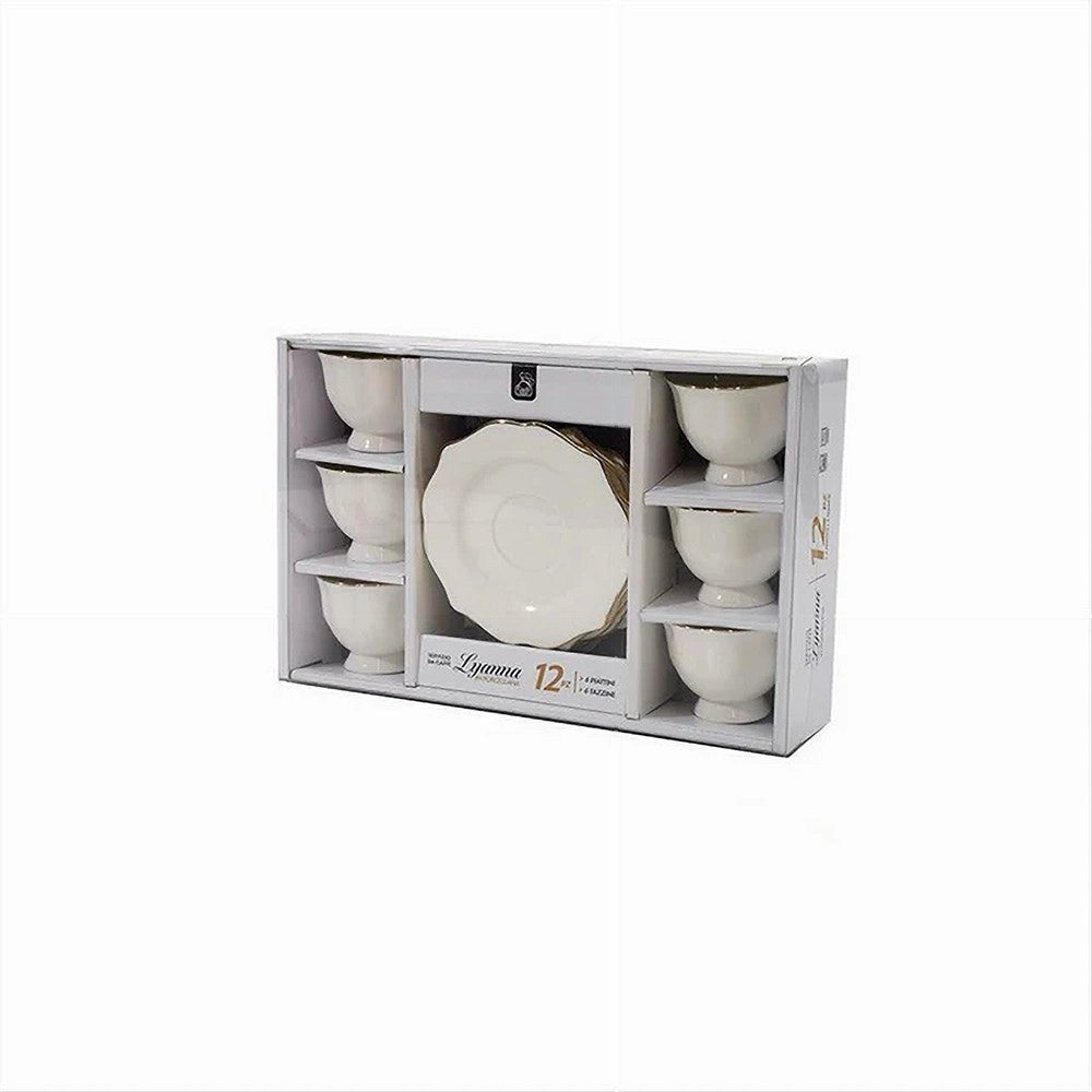 Trade Shop - Set 12pz Servizio Da Tè O Caffè Con 6 Piattini + 6 Tazze Assortiti In Porcellana -