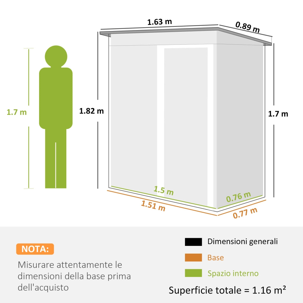 Capanno Attrezzi da Giardino ¨C Xylo ¨C Acciaio Zincato Verde 163x89x182 cm