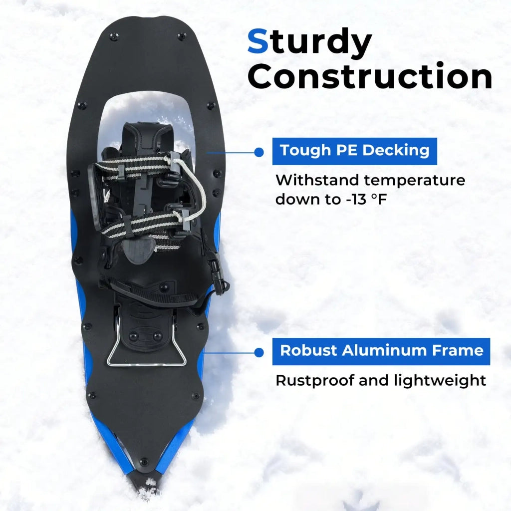 Ciaspole da Neve 63 cm in Alluminio con Bastoncini da Trekking e Borsa Kit Racchette da Neve Regolabili Leggere Blu