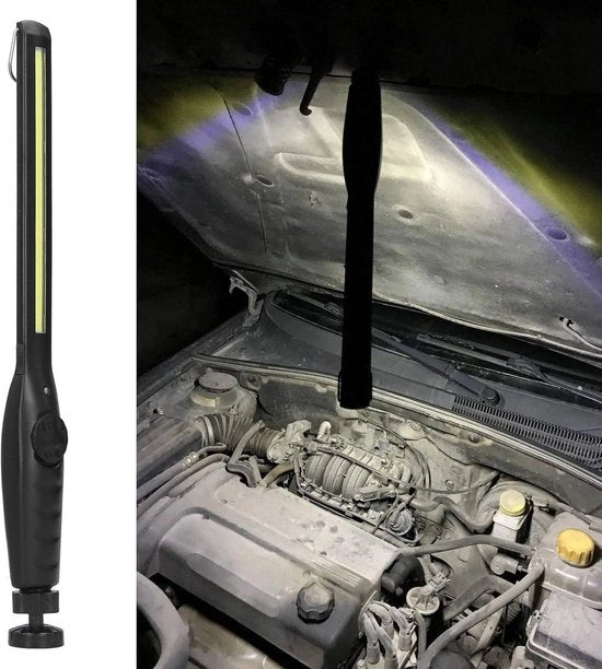 Lampada LED per lavoro - Ricaricabile, con piede magnetico, girevole 360° - Ideale per autoreparazione, uso domestico, all'aperto, campeggio e emergenze.