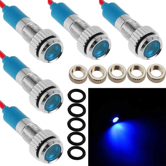 5 pezzi LED indicatore di direzione 12 V con filo, lampada di segnalazione acqua resistente, colore blu, 6 mm, 1/4 pollice