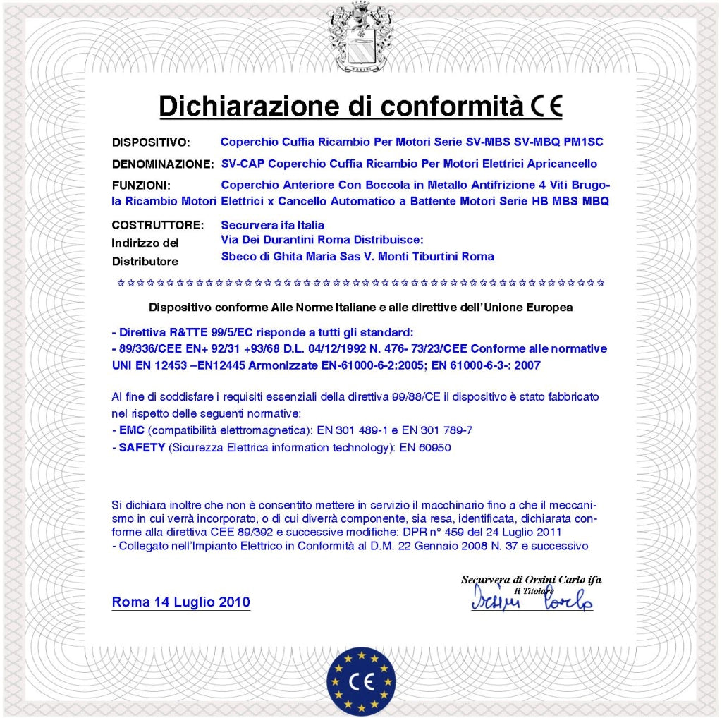 Cuffia Anteriore Con Boccola in Metallo Antifrizione 4 Viti Brugola 6X15 MA Ricambio Motori Elettrici per Cancello Automatico a Battente Motori Serie PM SC SV-MBS SV-MBQ SV-MBC SV-MBT BH SV-MQB SV-MCB