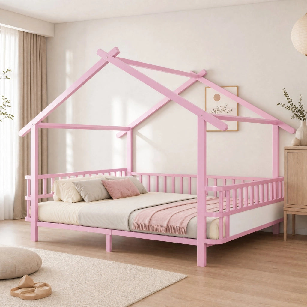 Letto per bambini a casetta in metallo rosa 140 x 200 cm