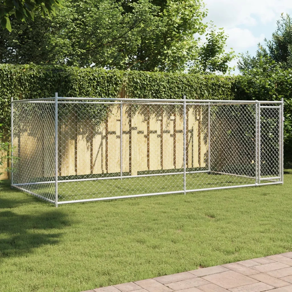 Gabbia per Cani con Porta Grigia 4x2x1,5 m in Acciaio Zincato 3209578