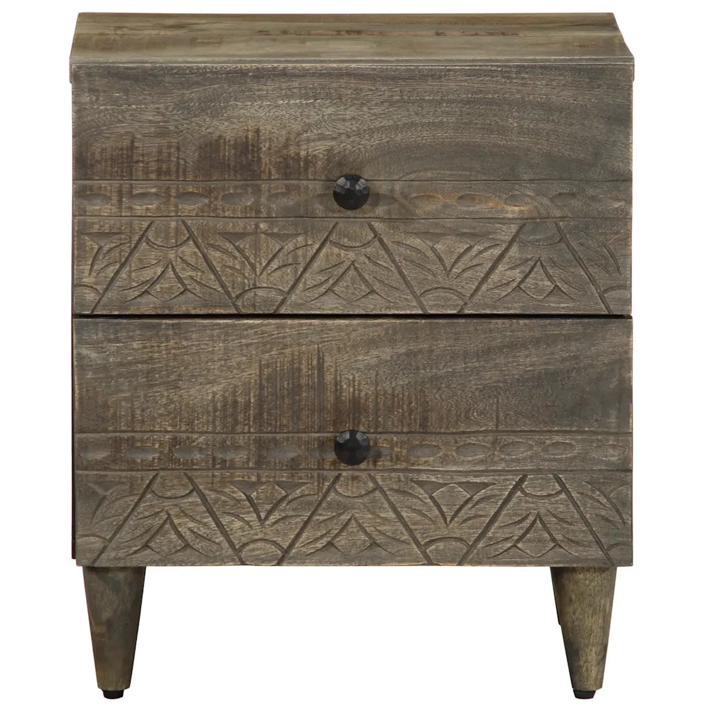 Comodino | Armadio da Notte | Mobiletto da notte Grigio Chiaro 40x33x46 cm in Legno Massello di Mango