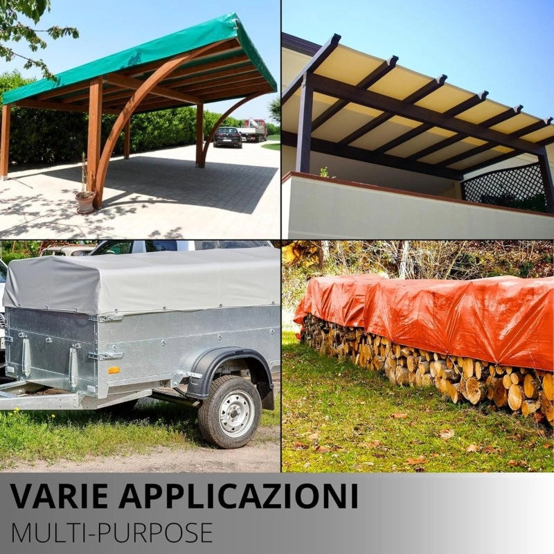 Telo PVC IGNIFUGO Impermeabile Avorio | Telone Occhiellato Ogni 50CM 650g/mq | Copertura Esterna | 6x8m | Resistente Multiuso
