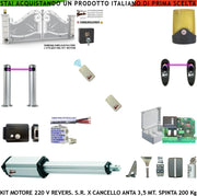 Cancello 3,5 Metri Kit Automazione Motore Elettromeccanico 230 V Stelo Reversibile 600 mm Centrale 2 Coppie Fotocellule 2 Pali 2 Radiocomandi Faro Elettroserratura Selettore 2 Ck Scatola Fuse Cavo