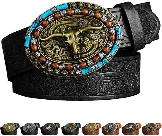 Riem da Cowboy con Disegno Autentico Western - Riem per Uomo - Riem con Fermo - Accessori da Cowboy - 110/120/130 cm regolabile