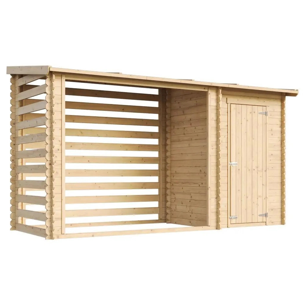 Casetta da Giardino in Legno per Esterni con legnaia- A199x348x146 cm - 2,54 m2+1,1 m2 - TIMBELA M205