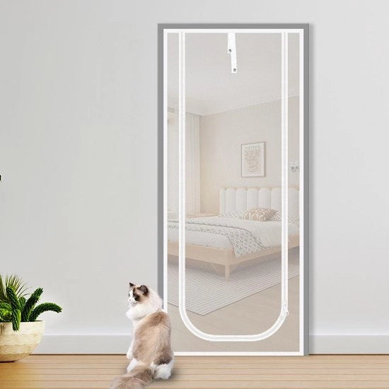 Porta gatto rinforzata, porta gatto morbida con cerniera, porta gatto anti-furto, porta gatto anti-zanzare, schermo anti-gatto, compatibile con soggiorno, cucina, camera da letto, bianco, 70x200cm
