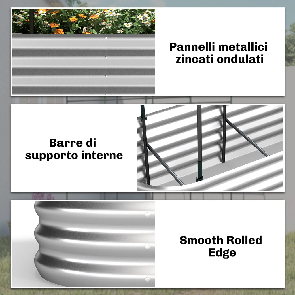 Orto Rialzato con Griglia Rampicanti ¨C Xylo ¨C Acciaio Argento 200x60x103 cm