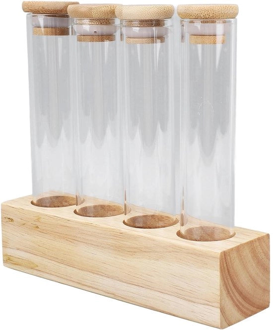 Set di conservazione caffè - Contenitore a tenuta d'aria - Supporto in legno - Contenitore in vetro - Materiale robusto - Per uso quotidiano - Conservazione caffè