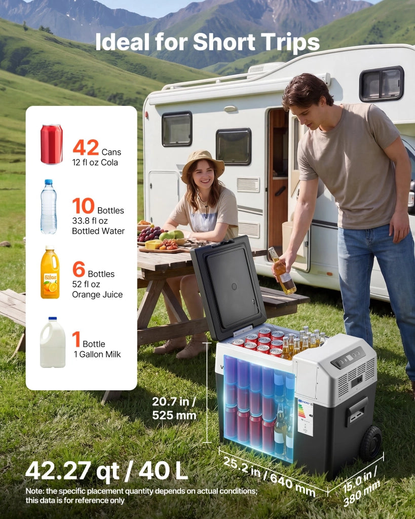 Frigorifero Portatile a Compressore 40L FC040 per Auto Camper Campeggio Congelatore Elettrico Regolabile 60W con Ruote
