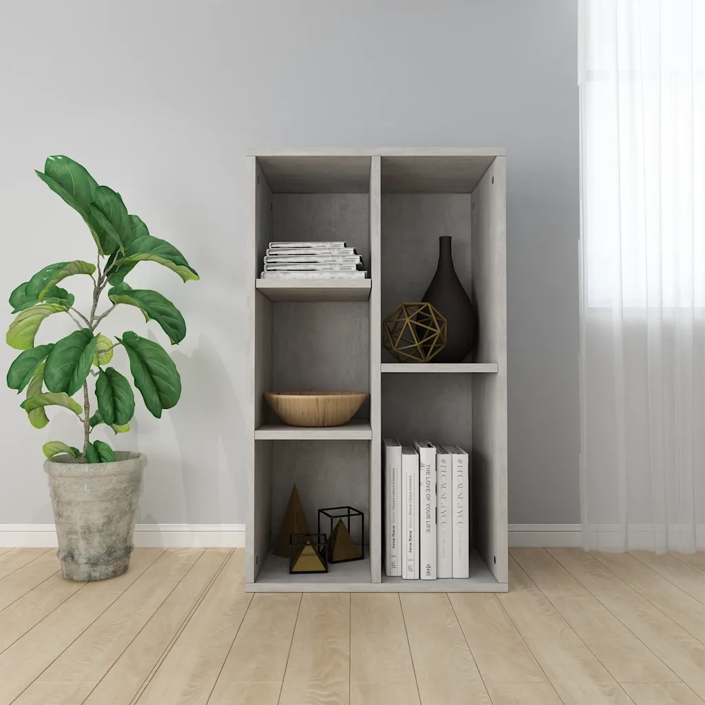 Libreria-Credenza-Armadietto Portaoggetti Grigio Cemento 50x25x80 cm Legno Multistrato