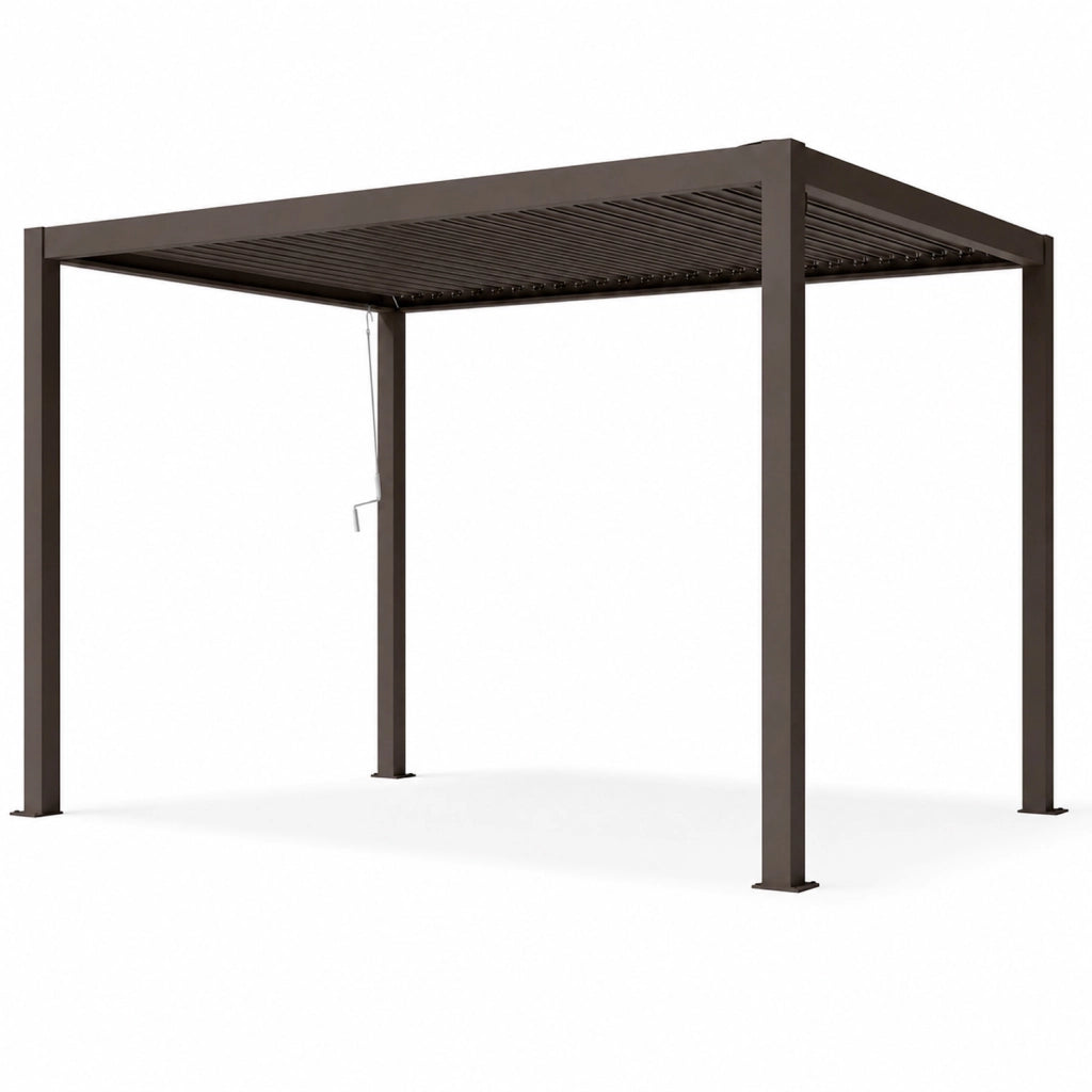 Pergola Bioclimatica 3x4 Metri Gazebo Con Tetto A Lamelle Orientabili Sistema Di Scarico Acqua Struttura In Alluminio E Acciaio Resistente Ai Raggi UV Per Giardino Terrazza E Piscina Marrone Opaco