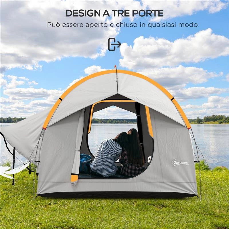 TENDA PER AUTO IMPERMEABILE A 3 PORTE IN POLIESTERE, PE E FIBRA DI VETRO, 239X210X210 CM, GRIGIO E ARANCIONE