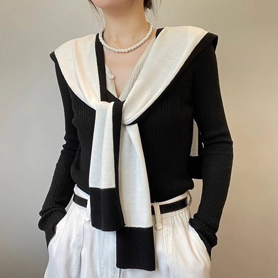 Sfumatura di stoffa elegante - Respirante, caldo, impermeabile, sciarpa liscia per abbigliamento informale del fine settimana, accessorio di moda nero-bianco (90 cm x 45 cm)