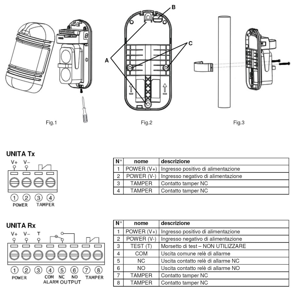 Sensore Passaggio Estranei 4 Pezzi Barriera Infrarossi Attivi Doppio Fascio Orientabile Segnala Allarme Intruso Protezione Lineare Portata 60 MT Interno 30 MT Esterno Collegamento Filare Aliment. 12 V