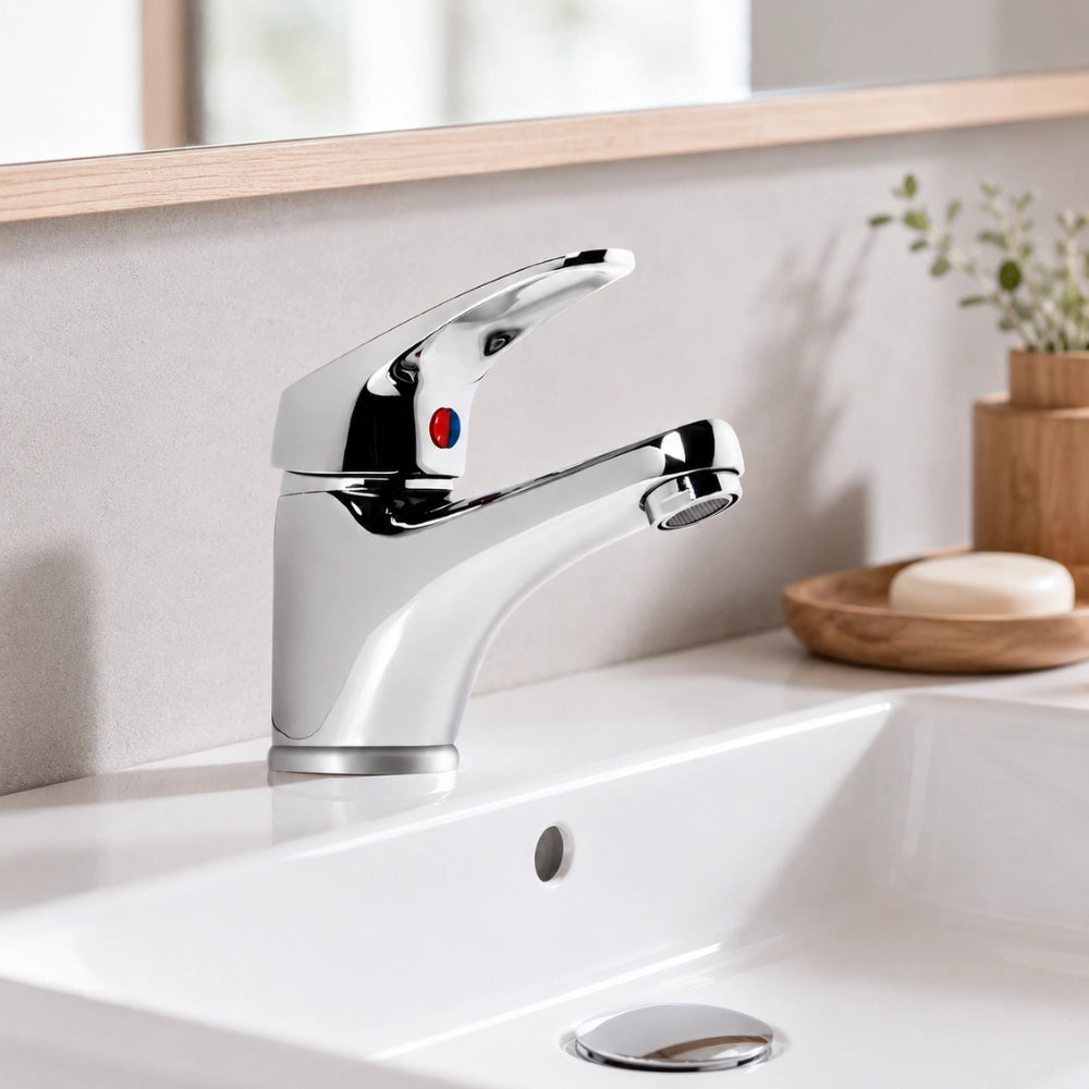 Fortunato rubinetto miscelatore lavabo ottone cromato con piletta e cartuccia 40mm
