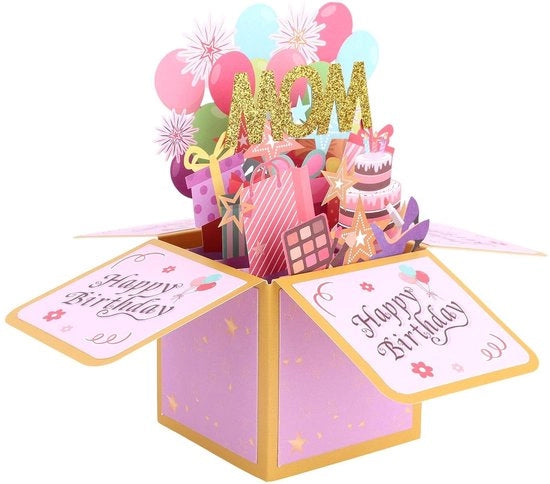 Carta di auguri pop-up per mamma - 3D carta di auguri - Ballooni multicolori - Carte di auguri con busta - Decorazioni creative - 23x23x17,6cm - Carta di auguri per compleanno