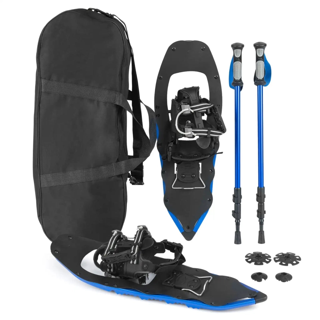 Ciaspole da Neve 63 cm in Alluminio con Bastoncini da Trekking e Borsa Kit Racchette da Neve Regolabili Leggere Blu