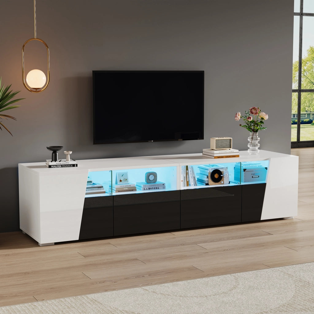 Mobile TV da parete con LED 180x38;5x45 cm; MDF e vetro bianco e nero
