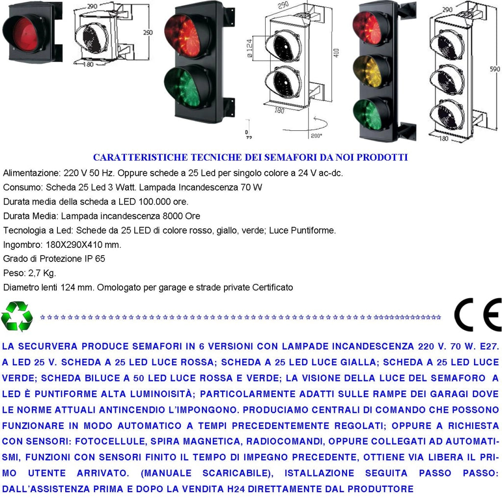 Semaforo Luce Led Gialla Scheda 24 Led Gialli Alimentazione 230 V 50 Hz 3 W Frontalino Vetro Cerchi Concentrici Effetto Lente Ø 124 mm Corpo Alluminio IP65 Fissaggio a Parete Orientabile 180 Gradi