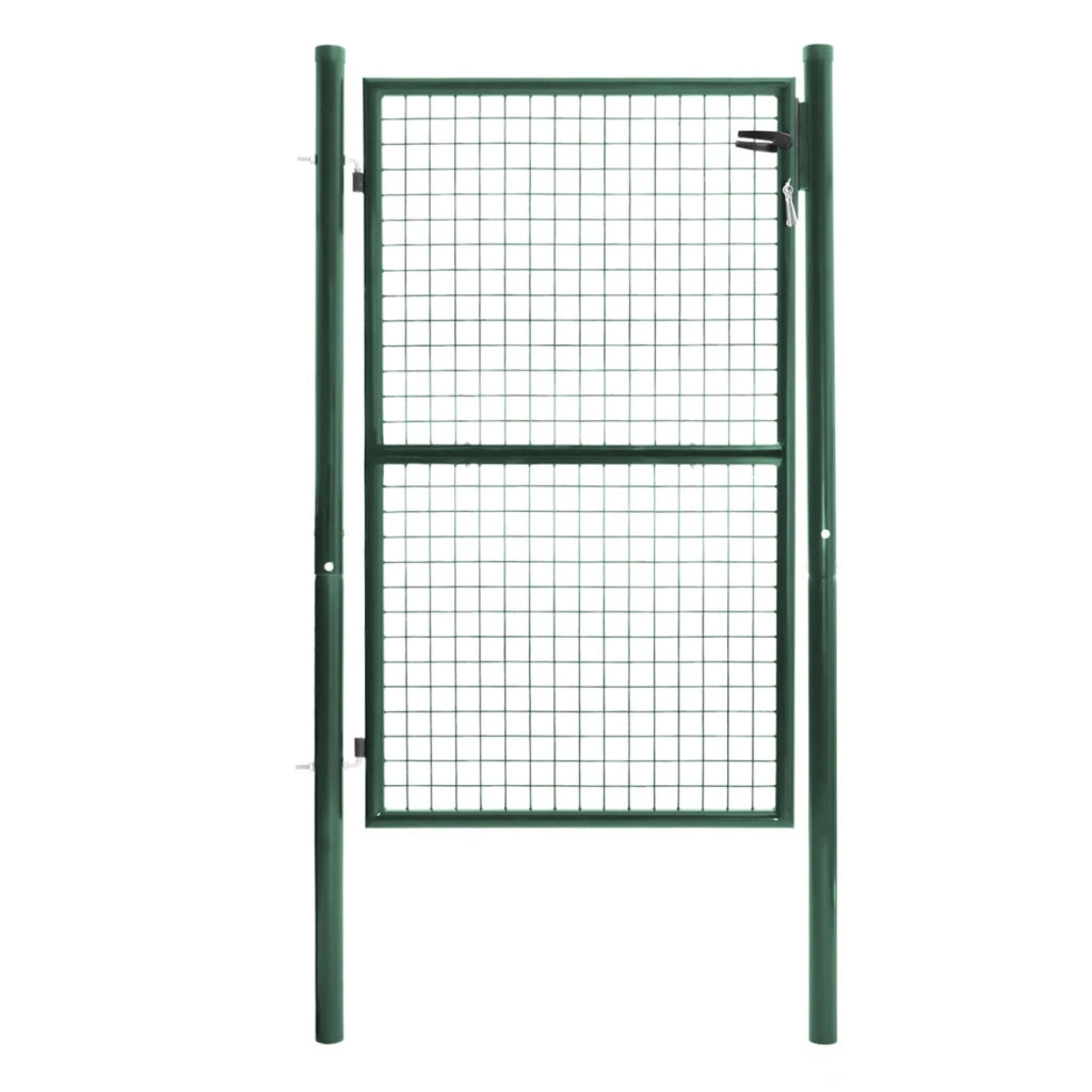 IDMarket - Cancello da giardino in acciaio verde 105 x 150 cm con serratura e maniglia