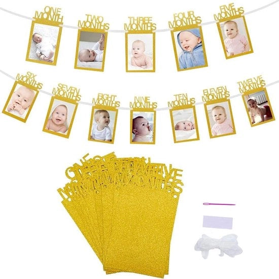 Decorazione per compleanni realizzata a mano - Fotobanner - Decorazione per bambini - 13 Cartoline - Corda di juta - Adatto per foto 5"x7