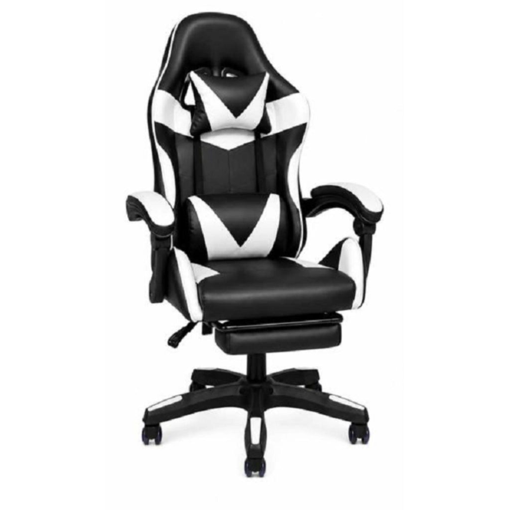 Ecoprice Sedia Gaming Similpelle con Poggia Piedi Lux Colori Assortiti Colore Sedia: NERO/BIANCO