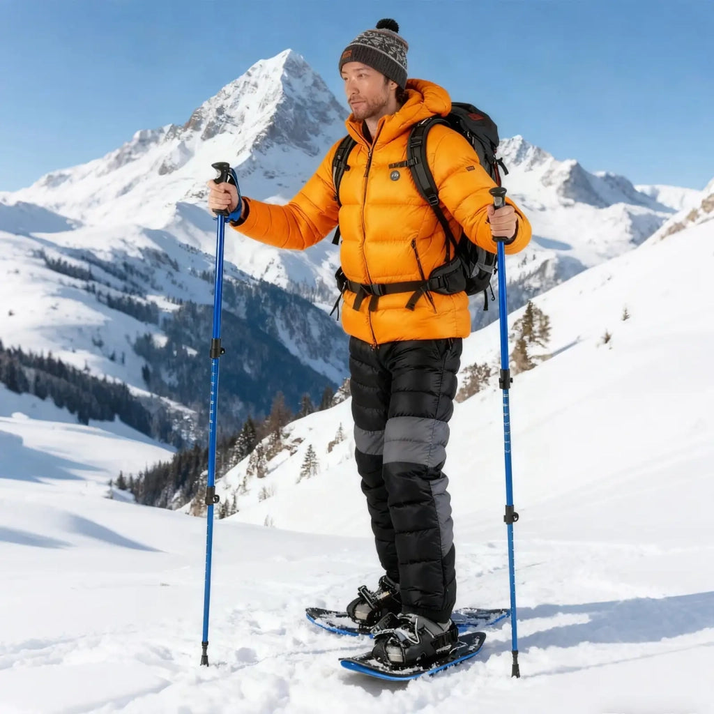 Ciaspole da Neve 63 cm in Alluminio con Bastoncini da Trekking e Borsa Kit Racchette da Neve Regolabili Leggere Blu