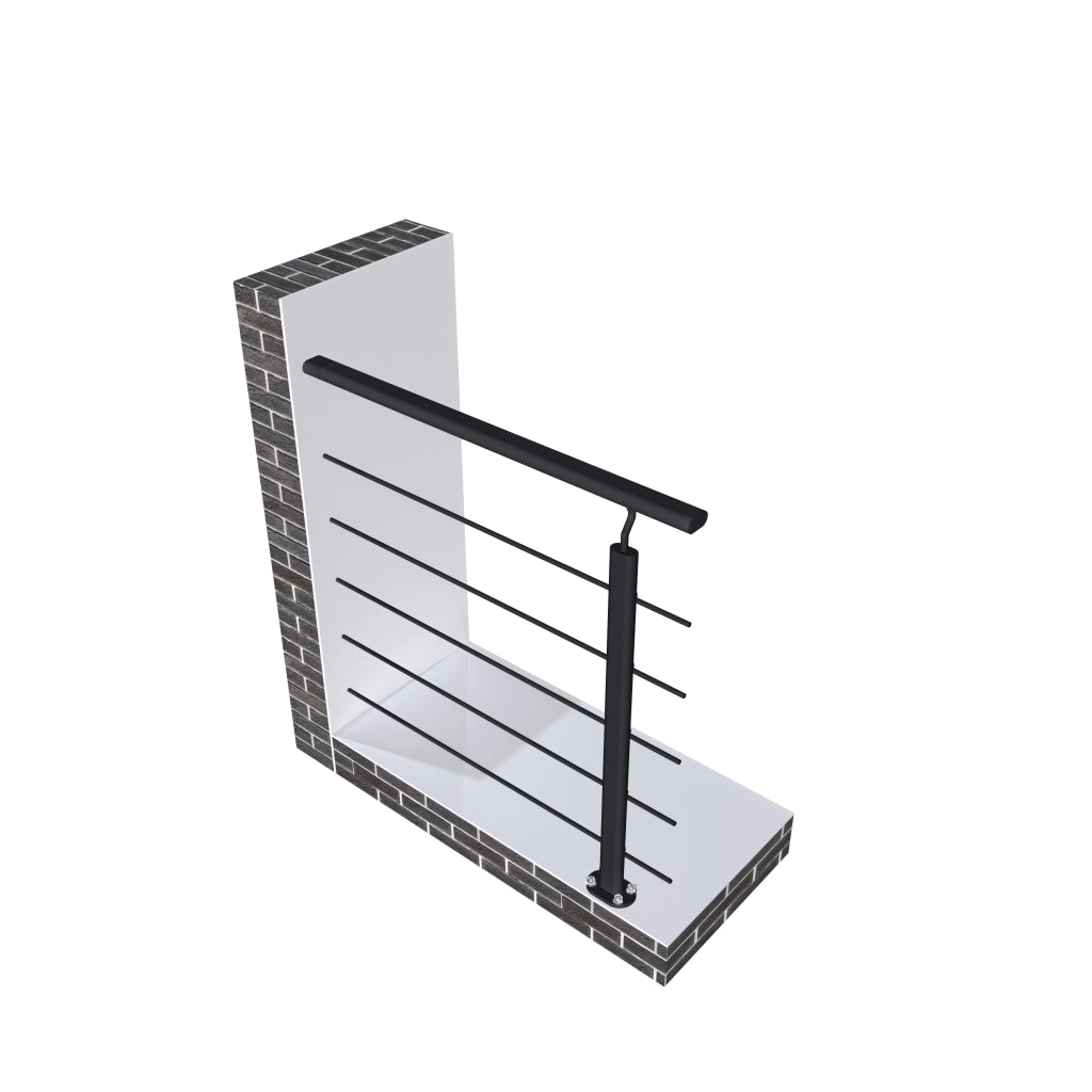 Ringhiera Parapetto in Alluminio Nero Opaco 100x100cm a Fissaggio a Pavimento, con supporto di collegamento a Parete