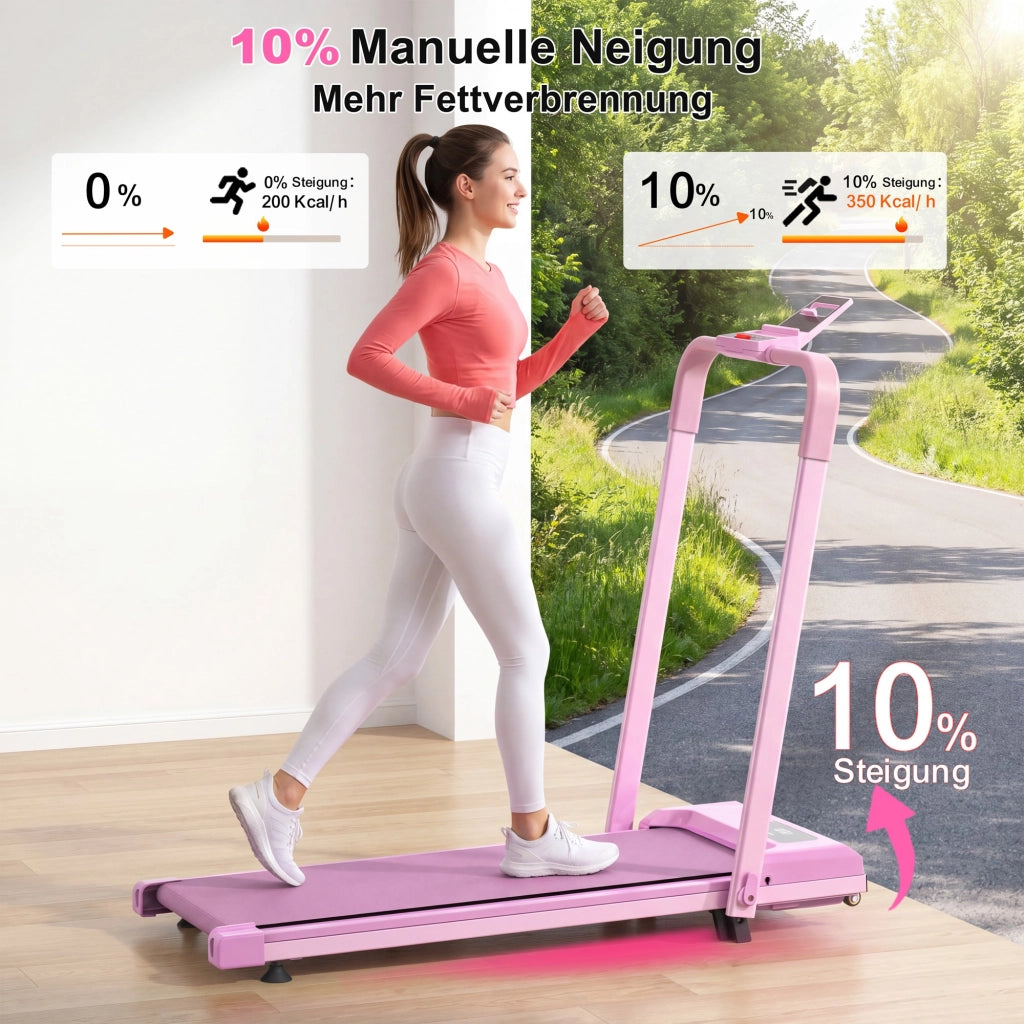Tapis roulant domestico, con funzione di inclinazione, tapis roulant da tavolo compatto e portatile, portata massima 120 kg, rosa