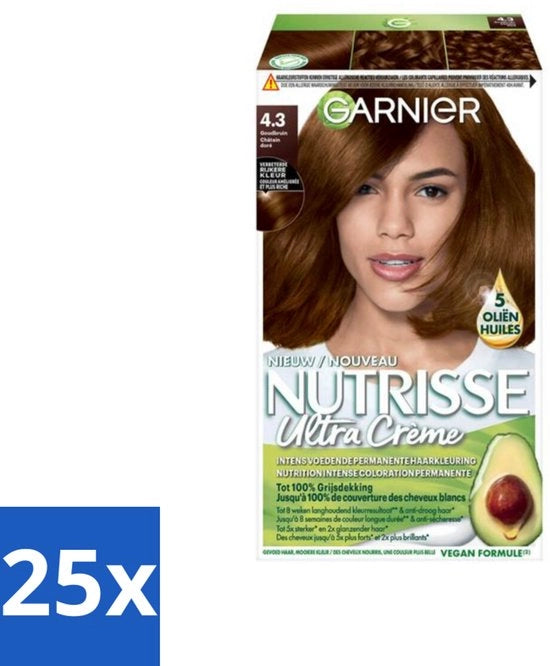 Colorante per capelli permanente in bulk - 25 unità - Goudbruino intensivo - Colorante nutrizionale per capelli ultra crème - 4.3 - Permanente colore - Bulkverpakking