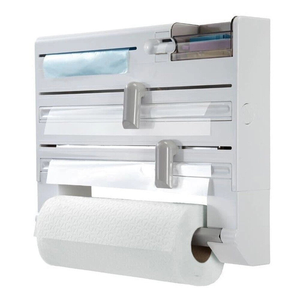 Trade Shop - Porta Rotolo Da Cucina Carta 5in1 Da Parete Organizer Dispenser Pellicola Nastro -