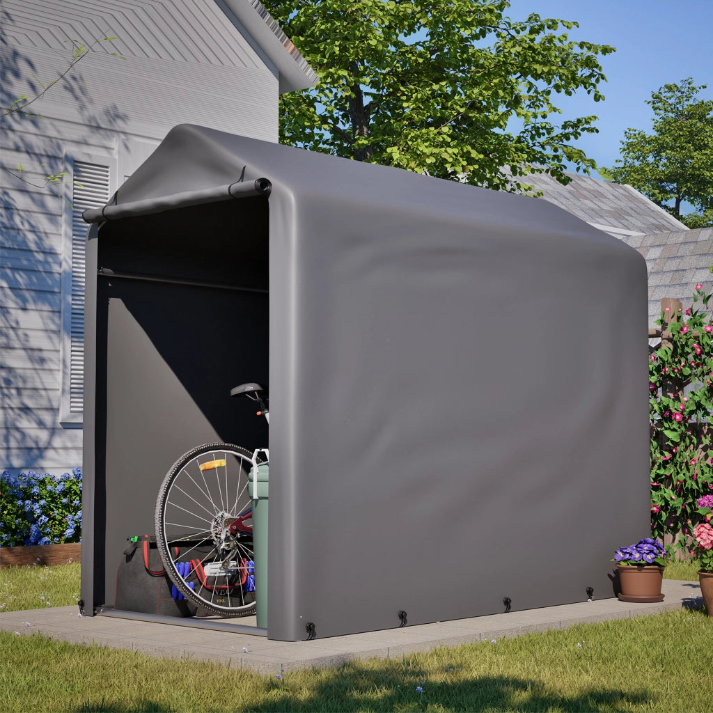 Tenda da giardino per garage per biciclette 187x100x160 cm tenda impermeabile con telaio in acciaio Tenda di deposito grigio scuro per biciclette attrezzi e accessori da giardino – Ideale per balcone terrazza e cortile
