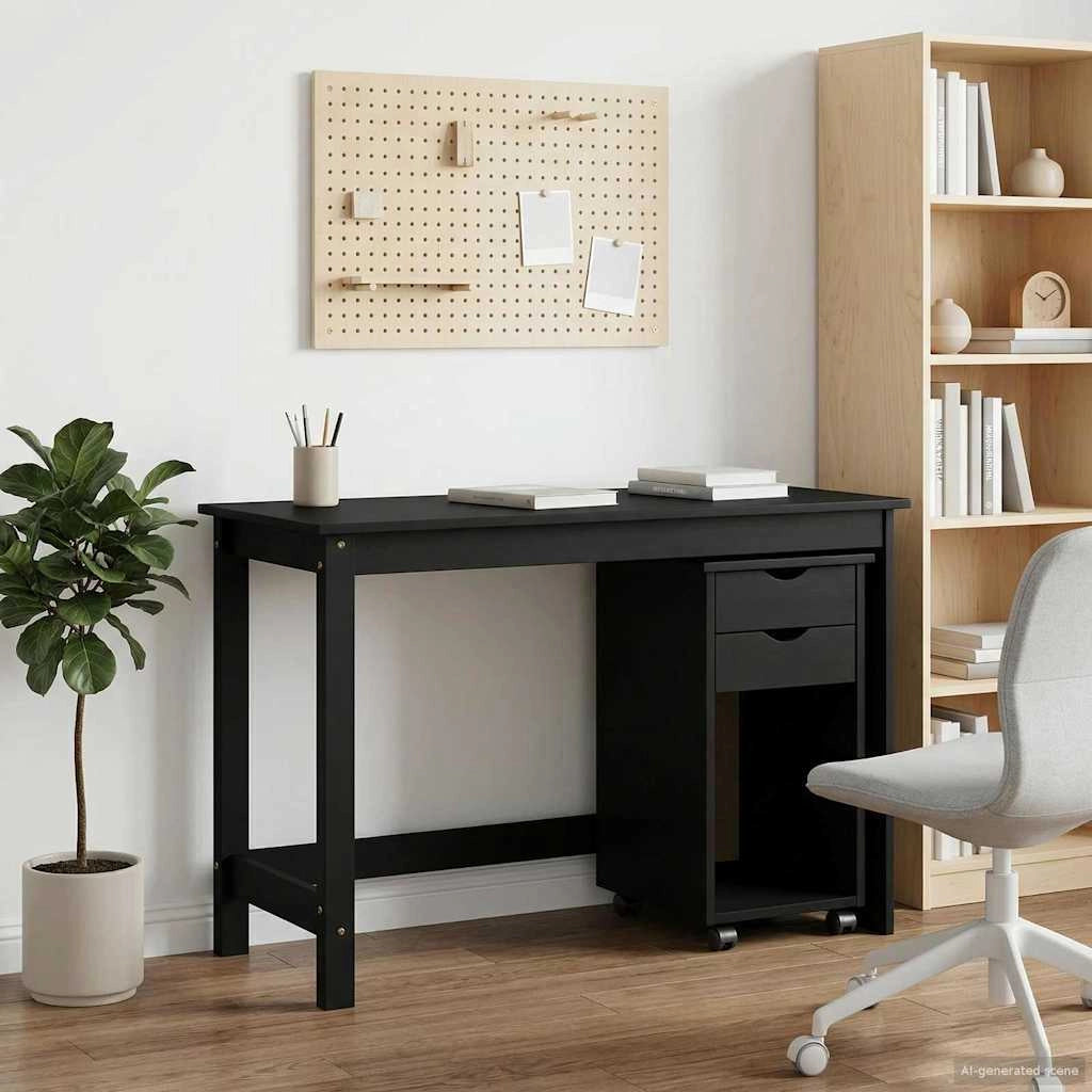 Set di Scrivania e Armadietto 2 pz Nero Legno Massello di Pino 3438778