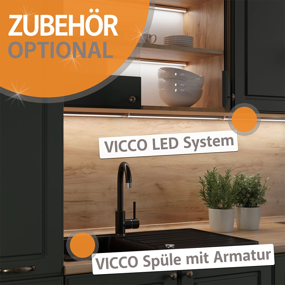 Vicco Cucina componibile Grigio-blu 300 cm con armadio alto, PL Marmo