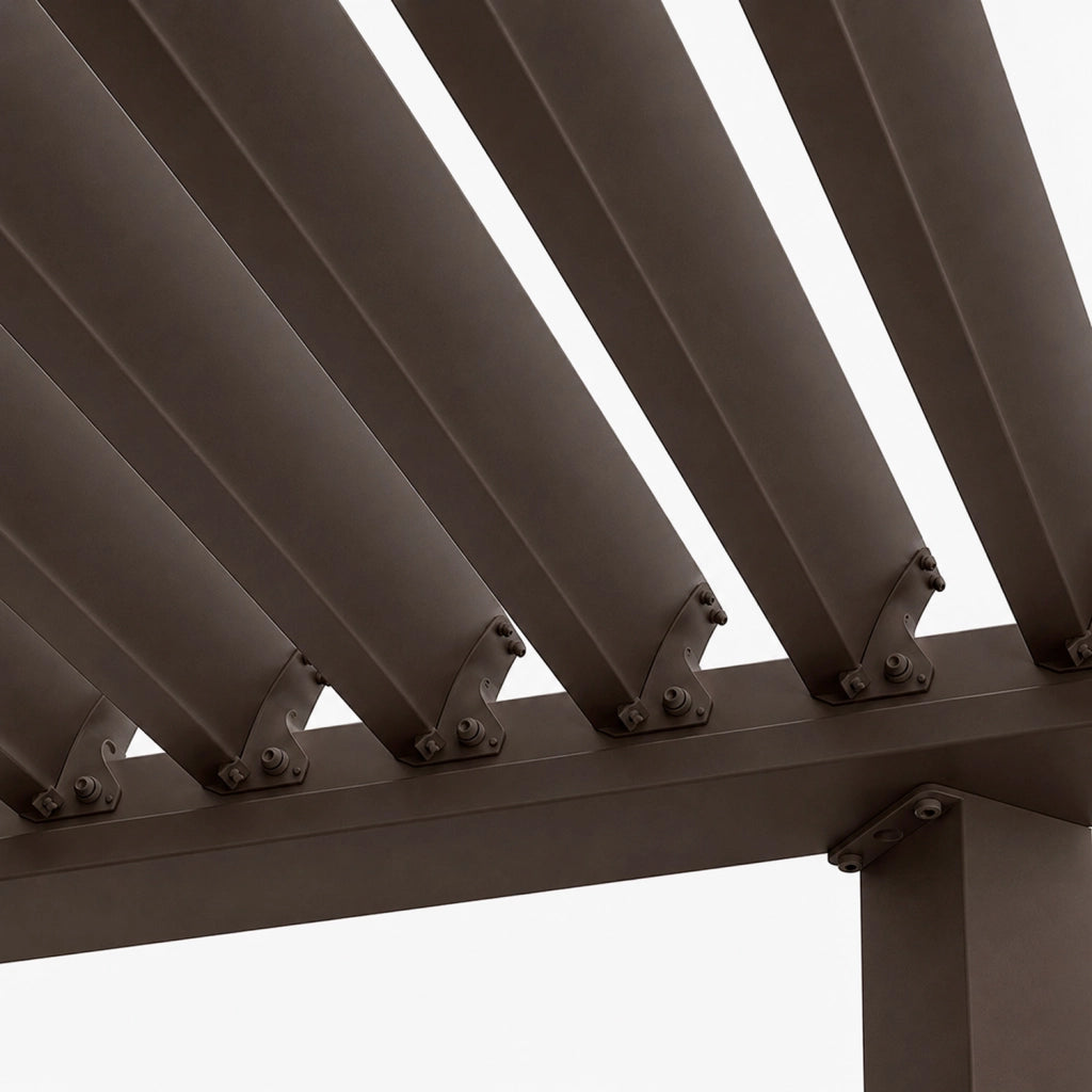 Pergola Bioclimatica 3x4 Metri Gazebo Con Tetto A Lamelle Orientabili Sistema Di Scarico Acqua Struttura In Alluminio E Acciaio Resistente Ai Raggi UV Per Giardino Terrazza E Piscina Marrone Opaco