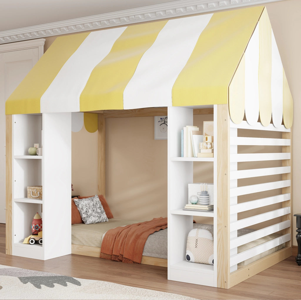 Letto per bambini con baldacchino 90 x 200 cm e vani a giorno