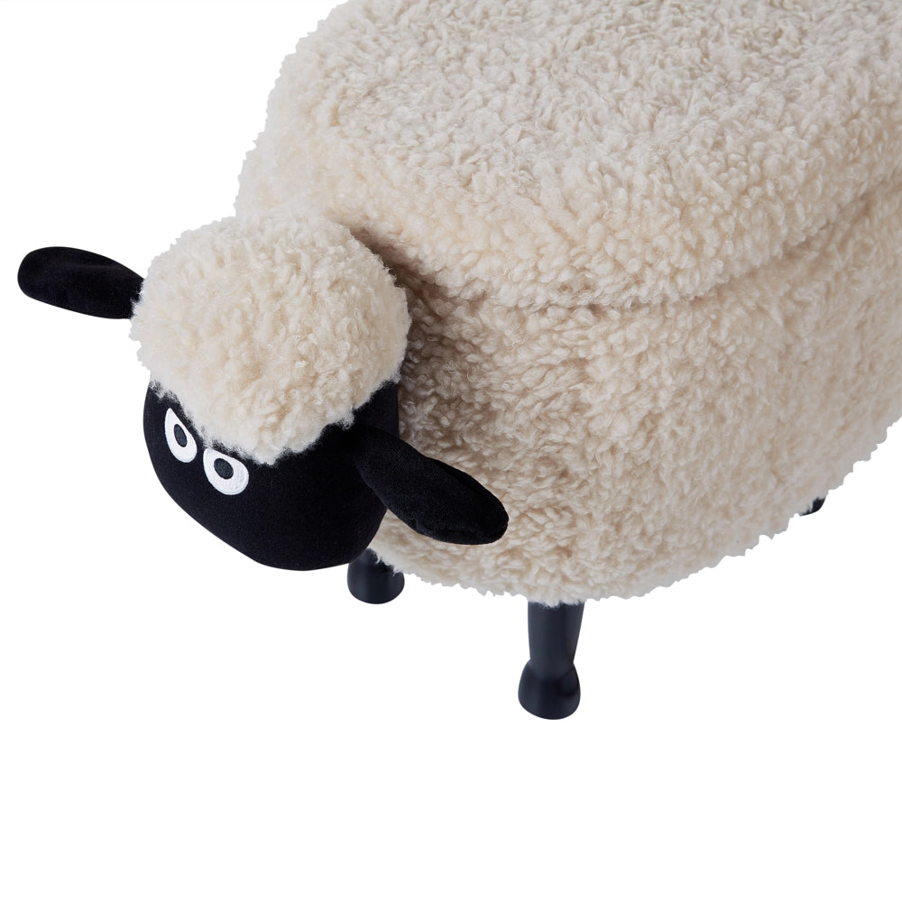 Pouf animaletto Sgabello per bambini Poggiapiedi in pelliccia sintetica beige chiaro con gambe in legno portaoggetti Seggiolino per bambini