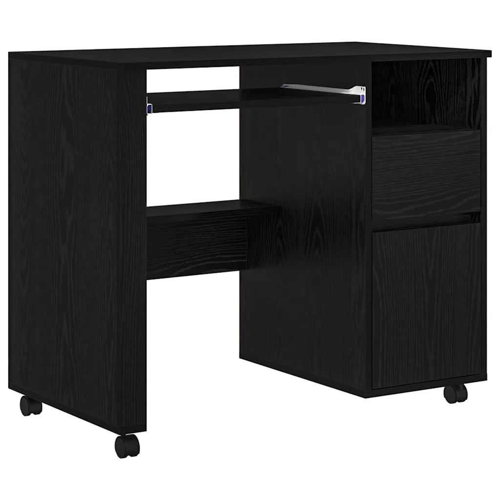Scrivania | Tavolo da Ufficio con Ruote con cassetto Rovere Nero 91 x 50 x 77 cm
