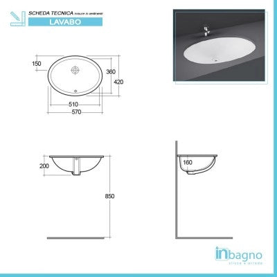 Lavabo sottopiano da incasso 57x42 cm ovale Rak modello Rosa