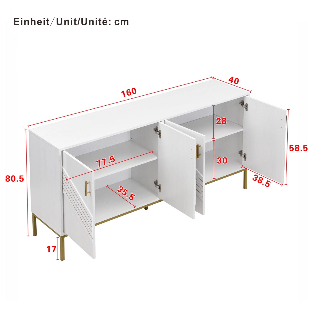 Sideboard a 4 ante in MDF 160x40x80;5 cm Bianco effetto legno
