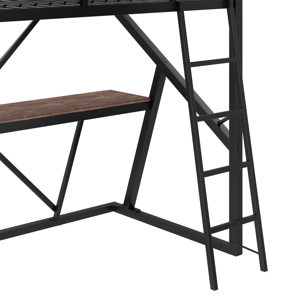 Letto a soppalco 90x200 cm con LED, scrivania e scala