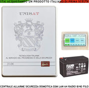 Centrale Antifurto Filo Esistente Sostituire Con Unisat 8 Zone Optional 40 Gestita Chiave RFID Radiocomando 868MHz da APP 8 Aree 50 Utenti Funzioni Programmabili Domotica GSM/GPRS LAN Batteria 12V 7Ah