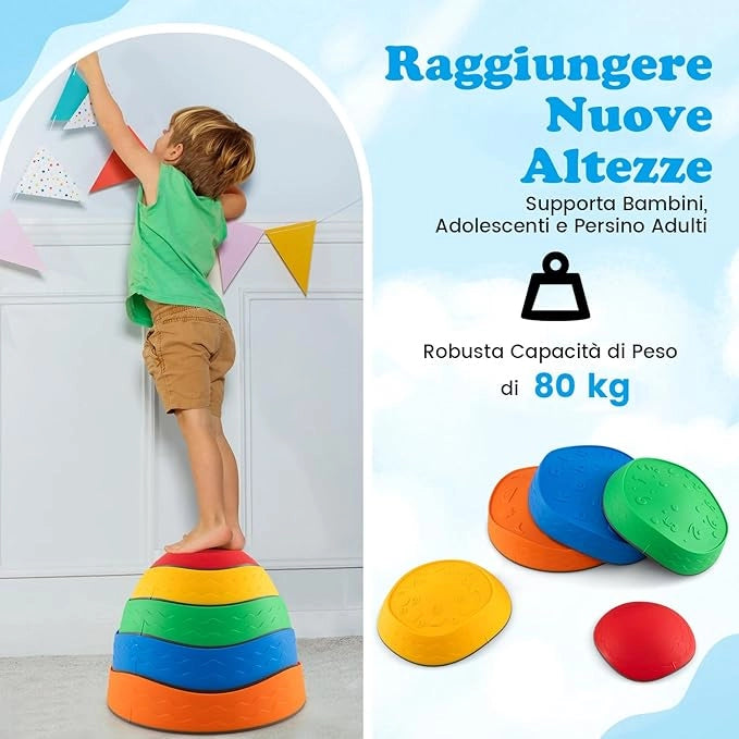 Pietre di Bilanciamento per Bambini 3+ Anni, Pietre Impilabili Antiscivolo da Interno/Esterno, Stepping Stones per Promuove la Coordinazione dell'Equilibrio e la Forza
