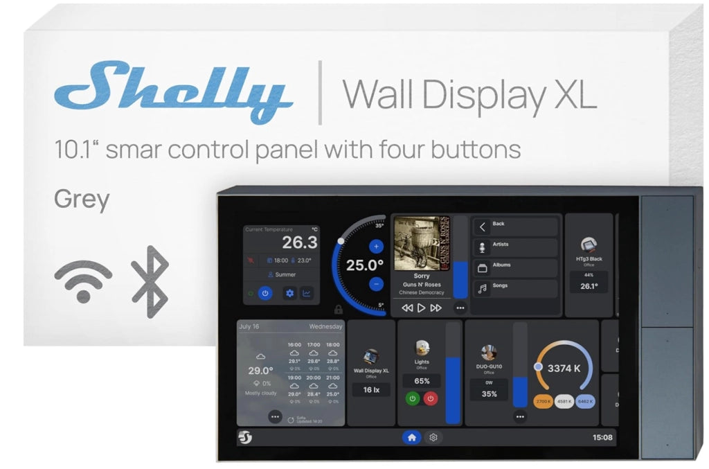 Shelly Wall Display XL Black Display Touch Smart per Casa Intelligente, Controllo Dispositivi Shelly, Monitoraggio Consumi Energetici e Interfaccia Touch Integrata