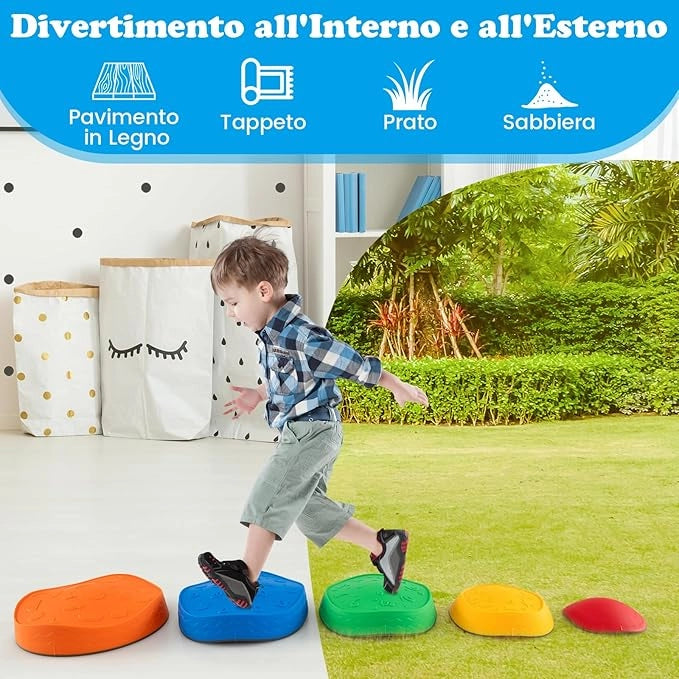Pietre di Bilanciamento per Bambini 3+ Anni, Pietre Impilabili Antiscivolo da Interno/Esterno, Stepping Stones per Promuove la Coordinazione dell'Equilibrio e la Forza