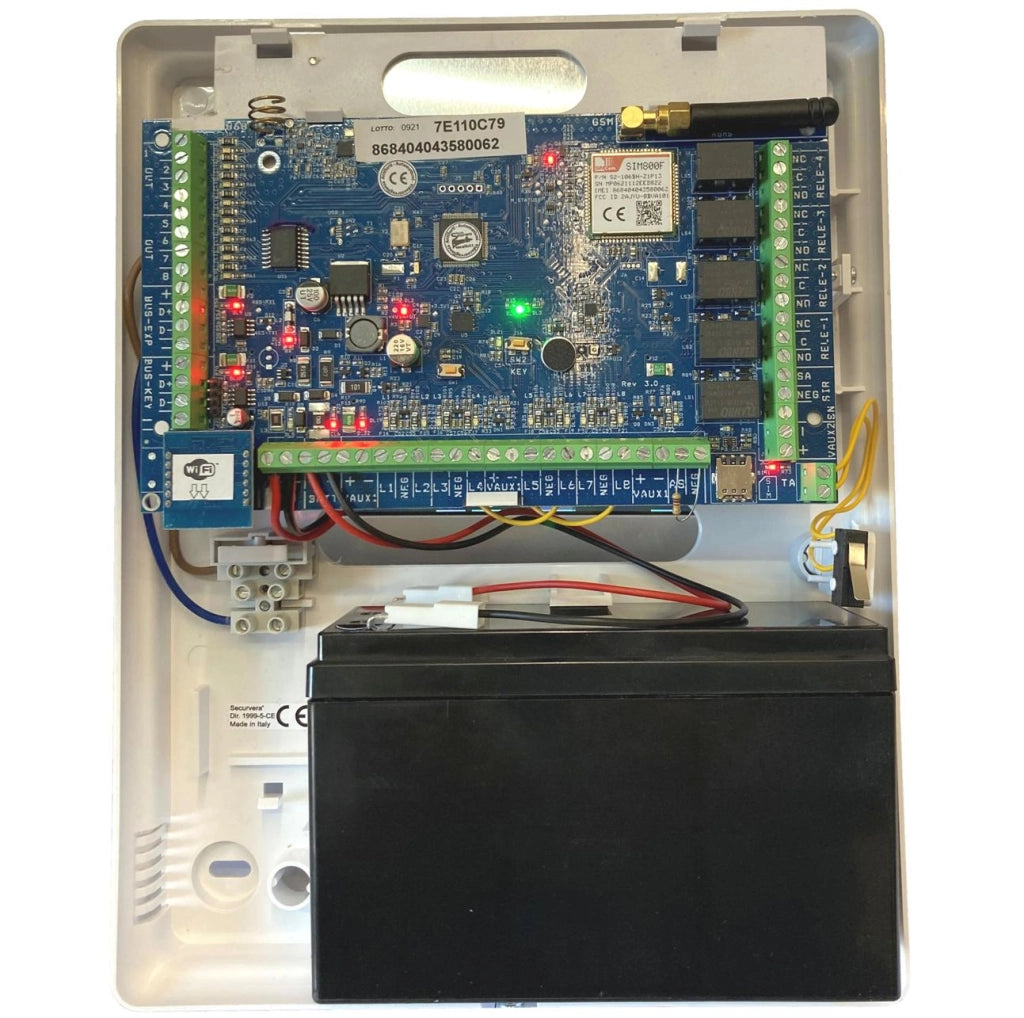 Centrale Antifurto Filo Esistente Sostituire Con Unisat 8 Zone Optional 40 Gestita Chiave RFID Radiocomando 868MHz da APP 8 Aree 50 Utenti Funzioni Programmabili Domotica GSM/GPRS LAN Batteria 12V 7Ah